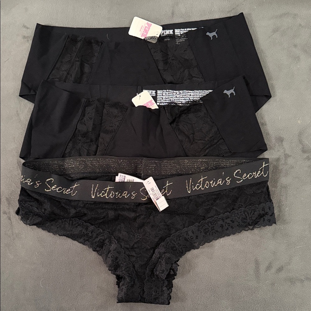 Victoria's Secret Black Lace & Microfiber Panty Trio NWT